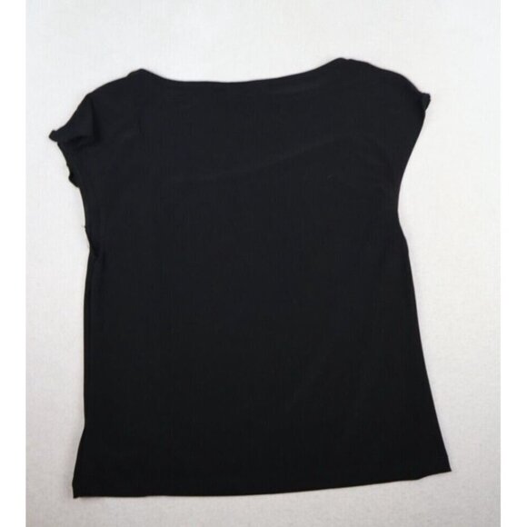 CHAPS - WOMEN'S BLACK STRETCH KNIT SHORT SLEEVE RUFFLE TOP - SIZE L - Picture 7 of 8